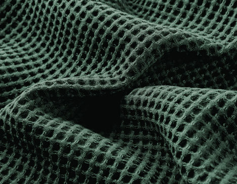 Bio Waffelpikee Stoff aus kbA Baumwolle mit großem Muster in Smaragd Grün von Cotonea